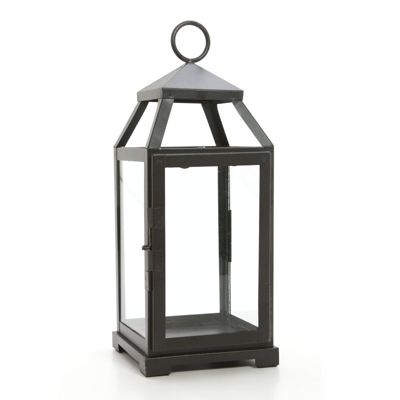 Hosley 14 Inch High Large Clear Glass Iron Classic Style Lantern Elegant Candle Holder for Home Decor Vintage-Inspired Centerpiece with Stylish Iron Frame Indoor/Outdoor Lighting Accent Timeless - Image 1